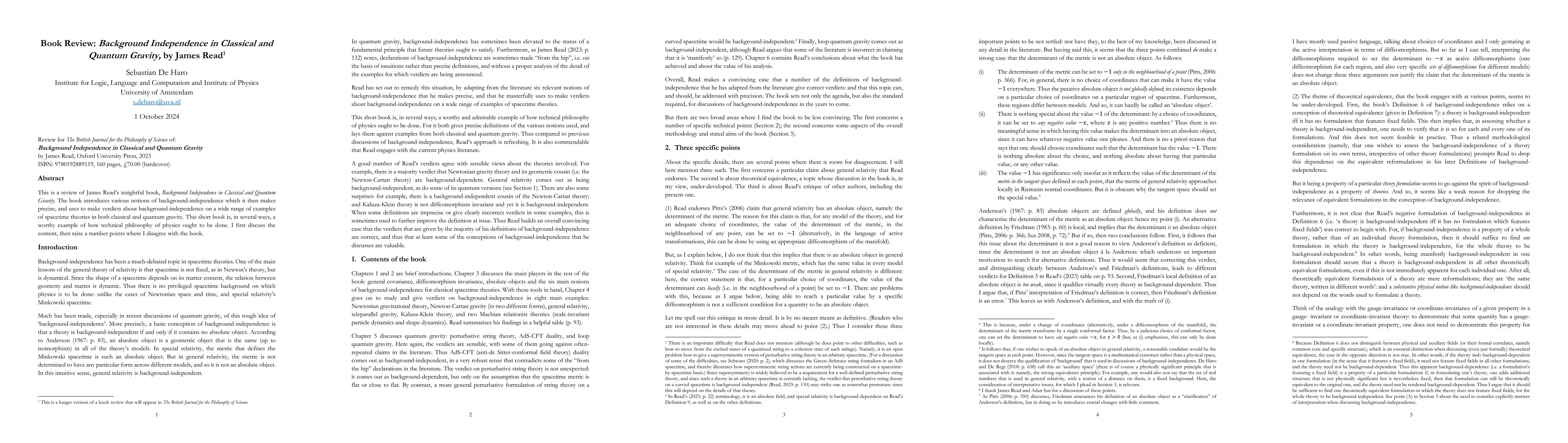 Thumbnail for Book Review: 'Background Independence in Classical and Quantum Gravity',
  by James Read