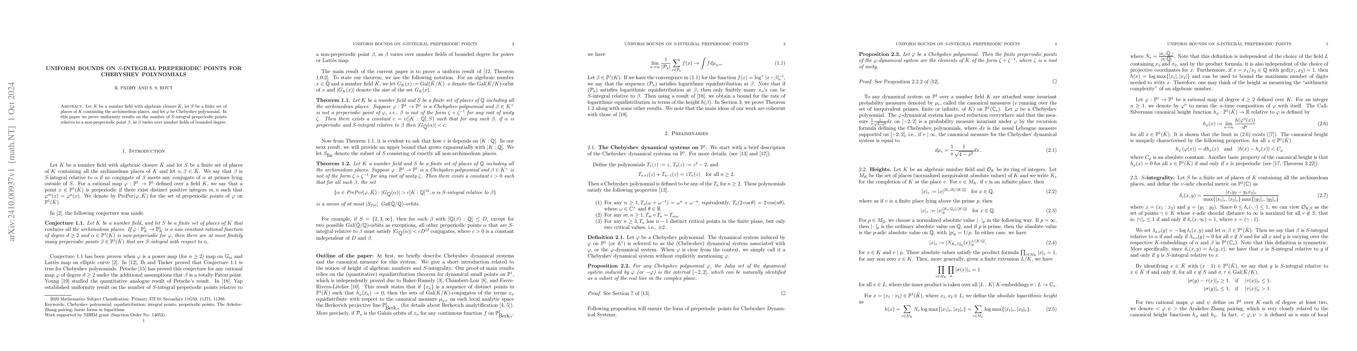 Thumbnail for Uniform bounds on $S$-integral preperiodic points for chebyshev
  polynomials