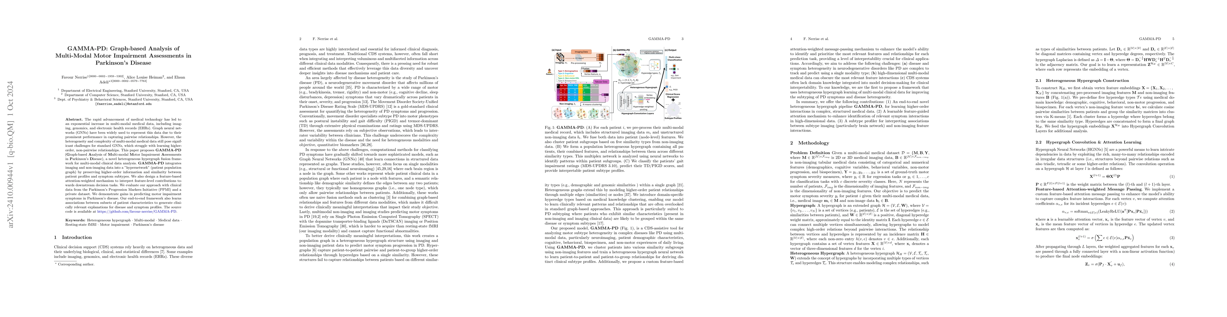Thumbnail for GAMMA-PD: Graph-based Analysis of Multi-Modal Motor Impairment
  Assessments in Parkinson's Disease