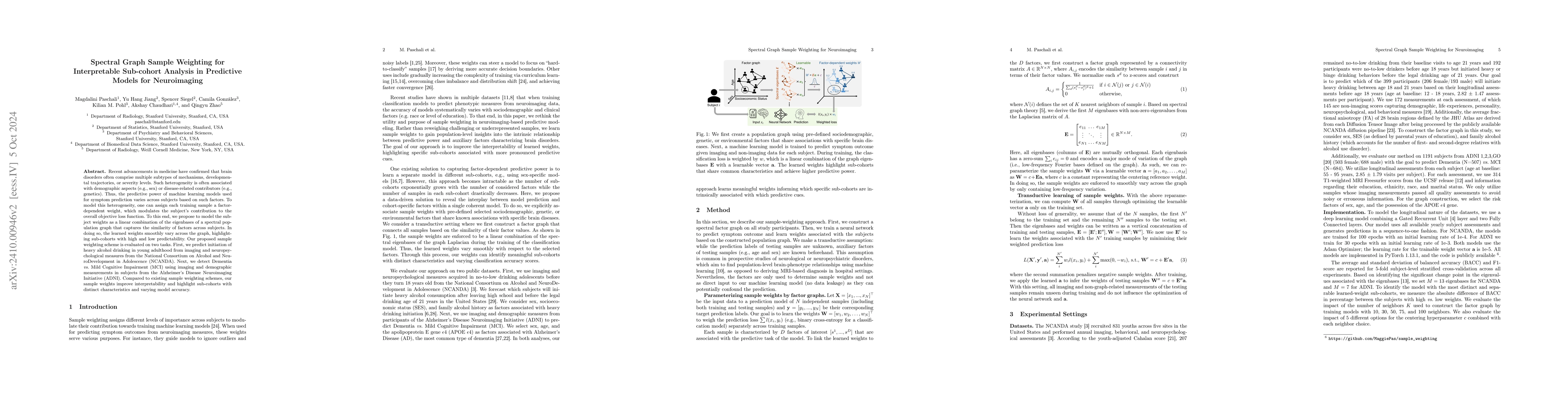 Thumbnail for Spectral Graph Sample Weighting for Interpretable Sub-cohort Analysis in
  Predictive Models for Neuroimaging