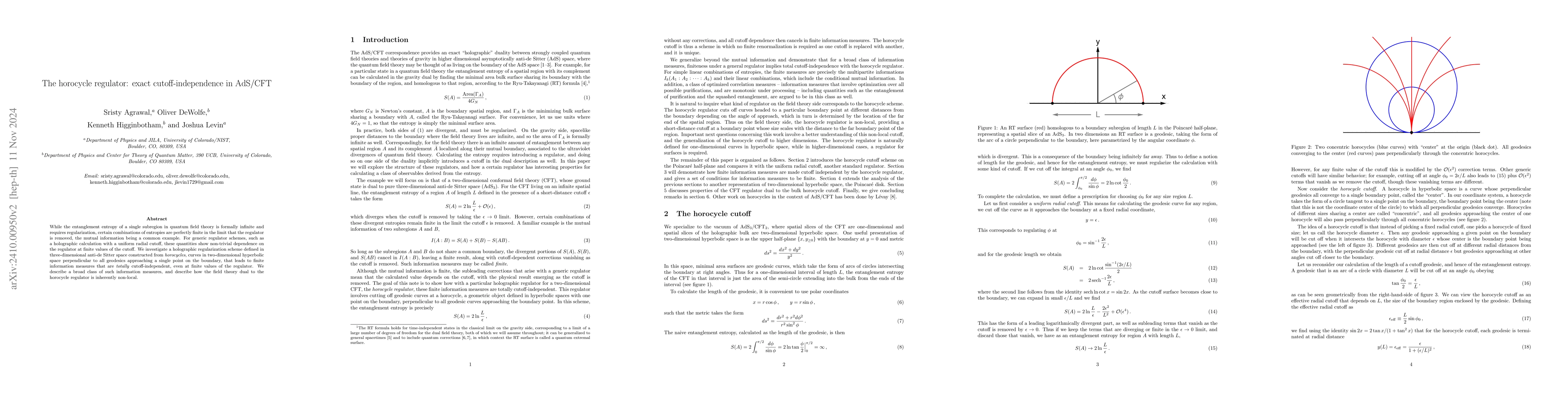 Thumbnail for The horocycle regulator: exact cutoff-independence in AdS/CFT