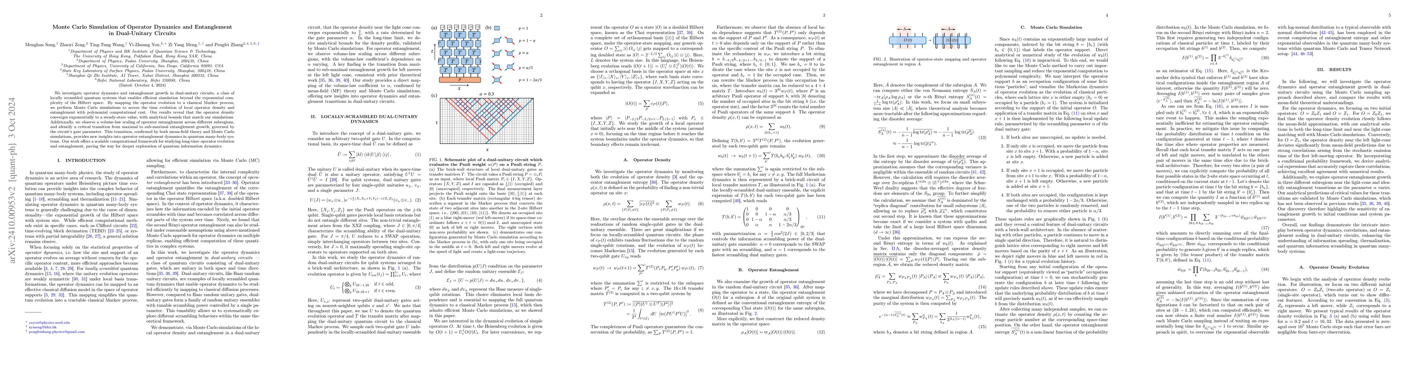 Thumbnail for Monte Carlo Simulation of Operator Dynamics and Entanglement in
  Dual-Unitary Circuits