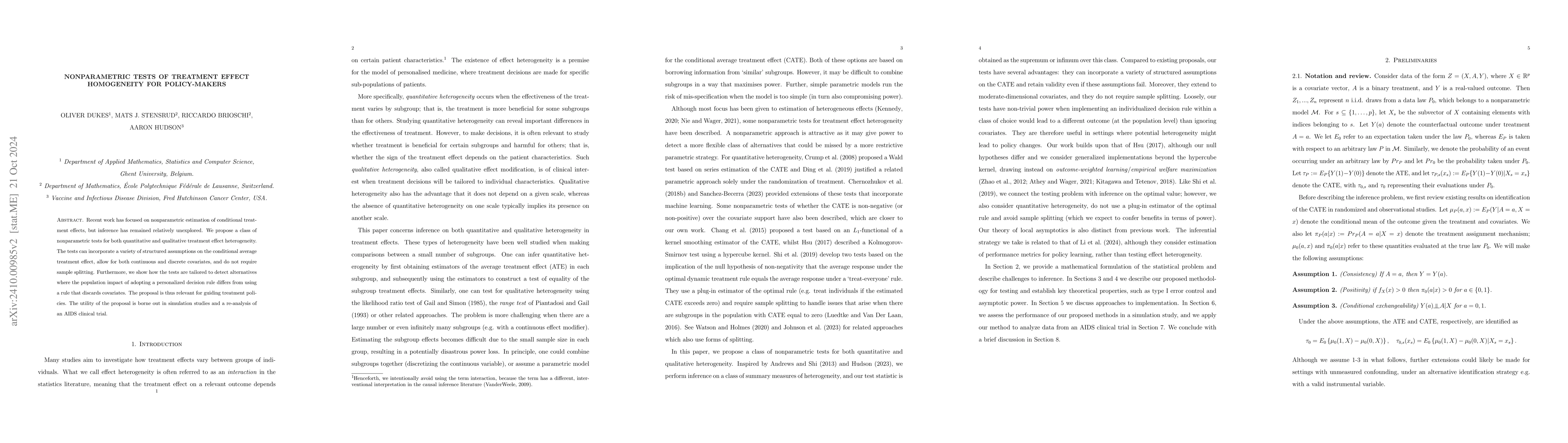 Thumbnail for Nonparametric tests of treatment effect homogeneity for policy-makers