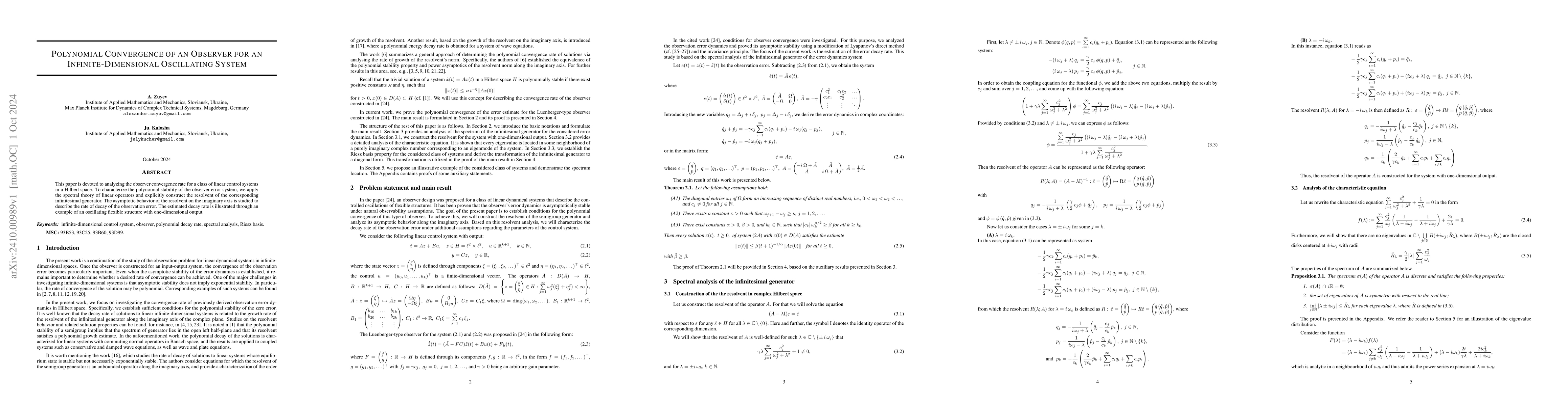 Thumbnail for Polynomial Convergence of an Observer for an Infinite-Dimensional
  Oscillating System