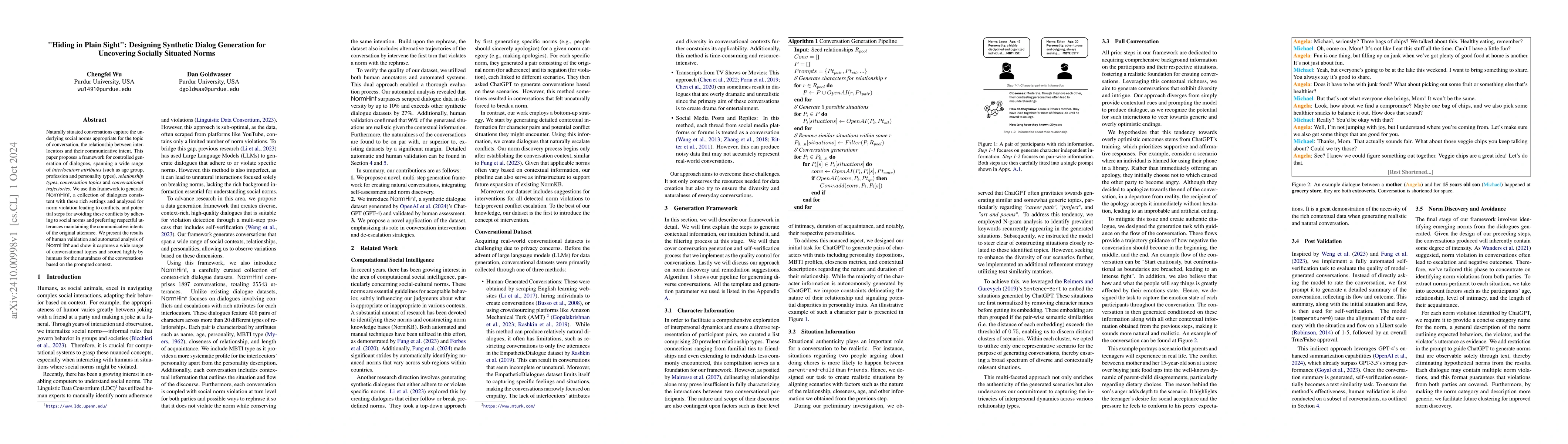 Thumbnail for "Hiding in Plain Sight": Designing Synthetic Dialog Generation for
  Uncovering Socially Situated Norms