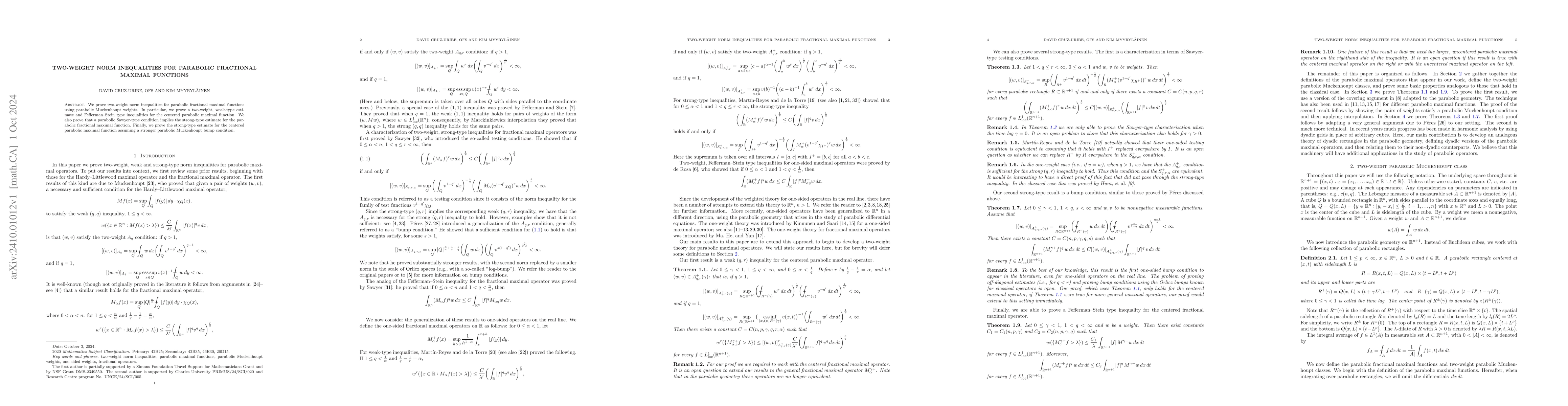 Thumbnail for Two-weight norm inequalities for parabolic fractional maximal functions