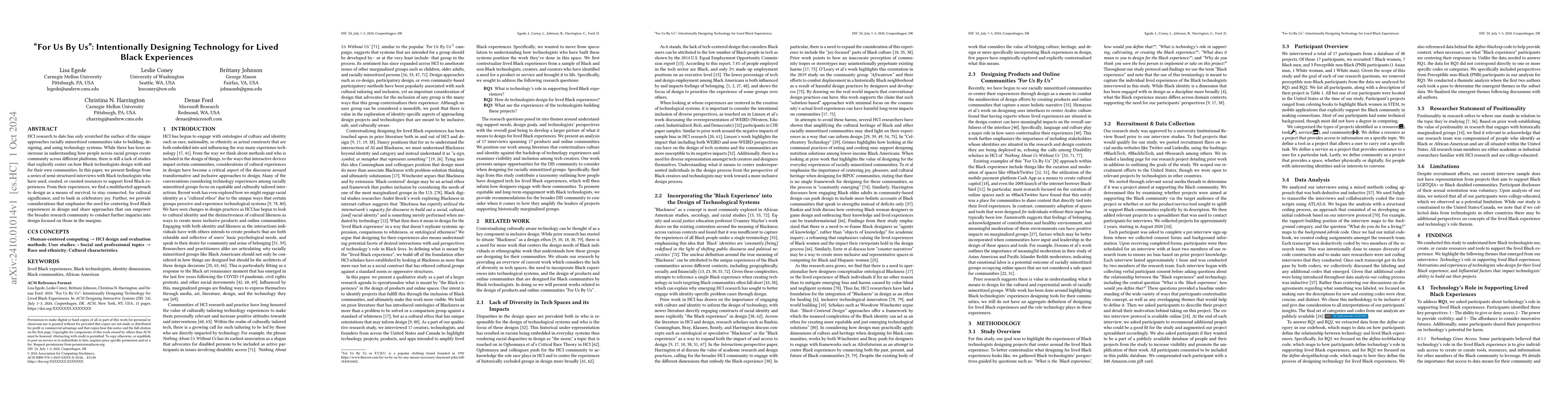 Thumbnail for "For Us By Us": Intentionally Designing Technology for Lived Black
  Experiences