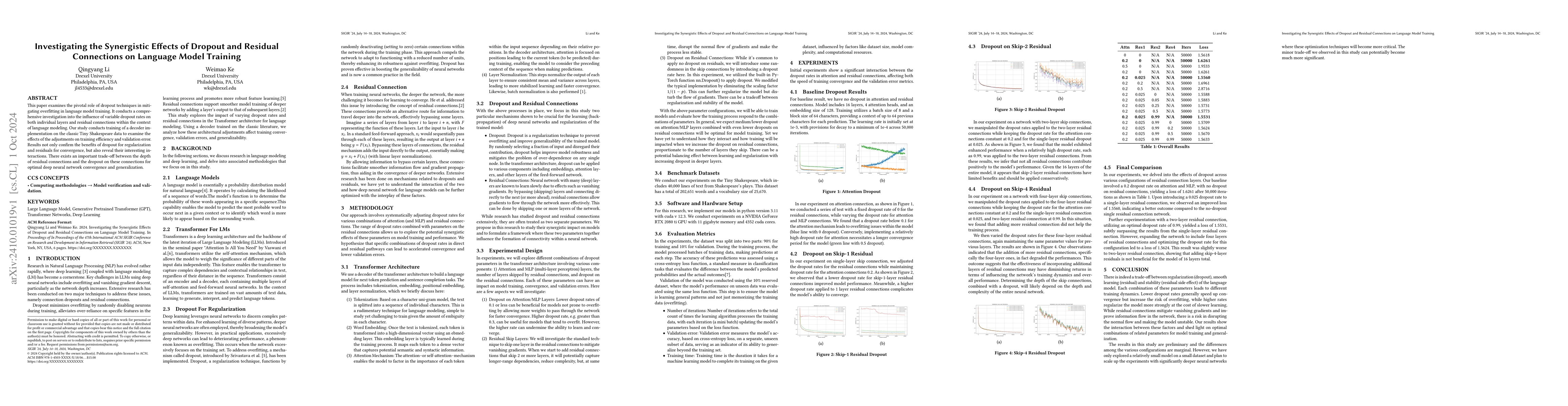 Thumbnail for Investigating the Synergistic Effects of Dropout and Residual
  Connections on Language Model Training