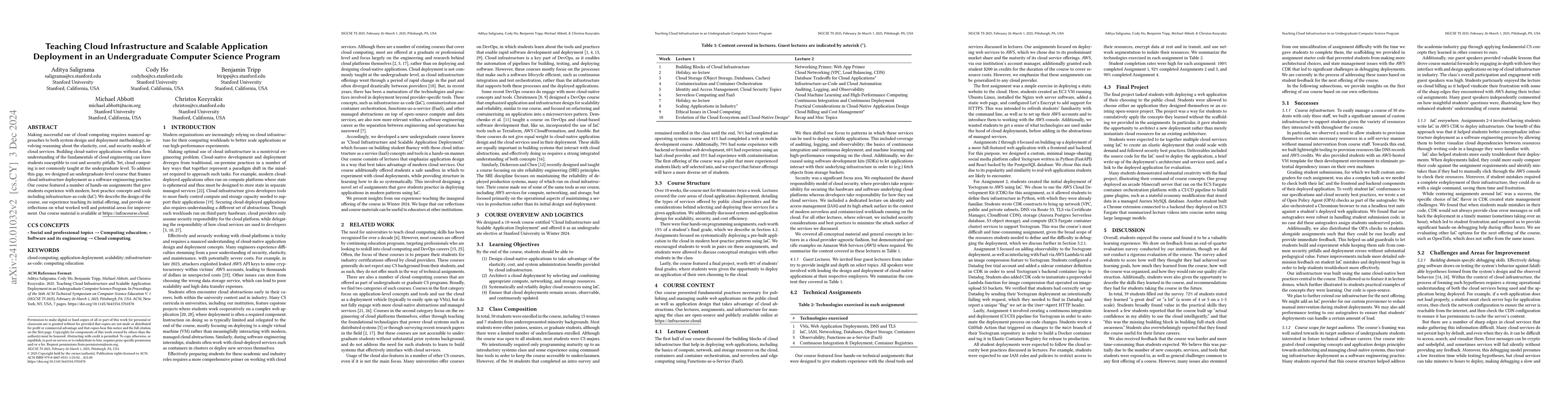 Thumbnail for Teaching Cloud Infrastructure and Scalable Application Deployment in an
  Undergraduate Computer Science Program