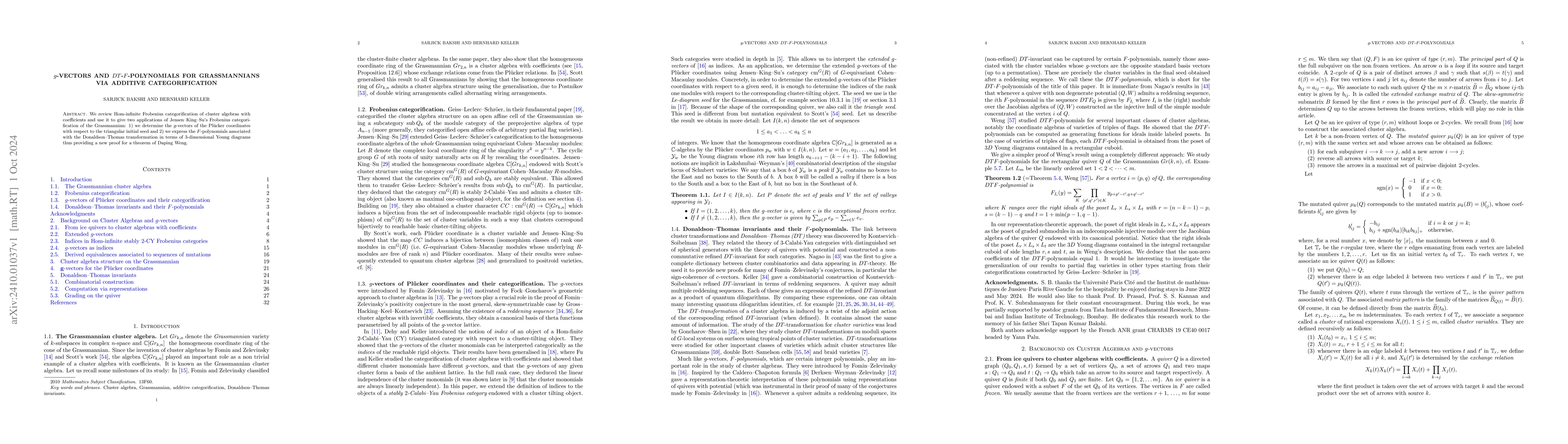 Thumbnail for $g$-vectors and $DT$-$F$-polynomials for Grassmannians