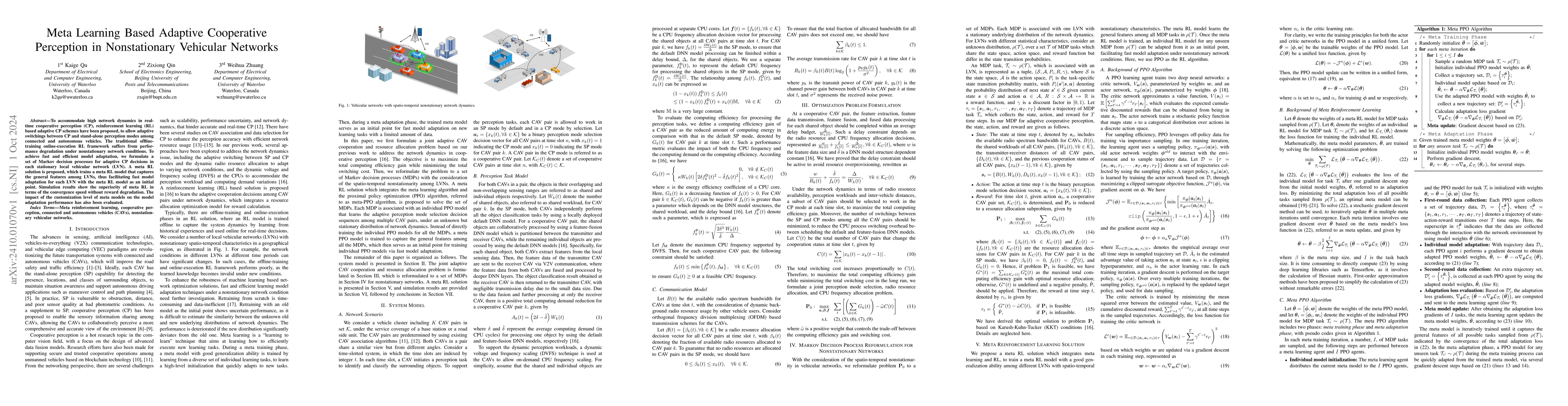 Thumbnail for Meta Learning Based Adaptive Cooperative Perception in Nonstationary
  Vehicular Networks