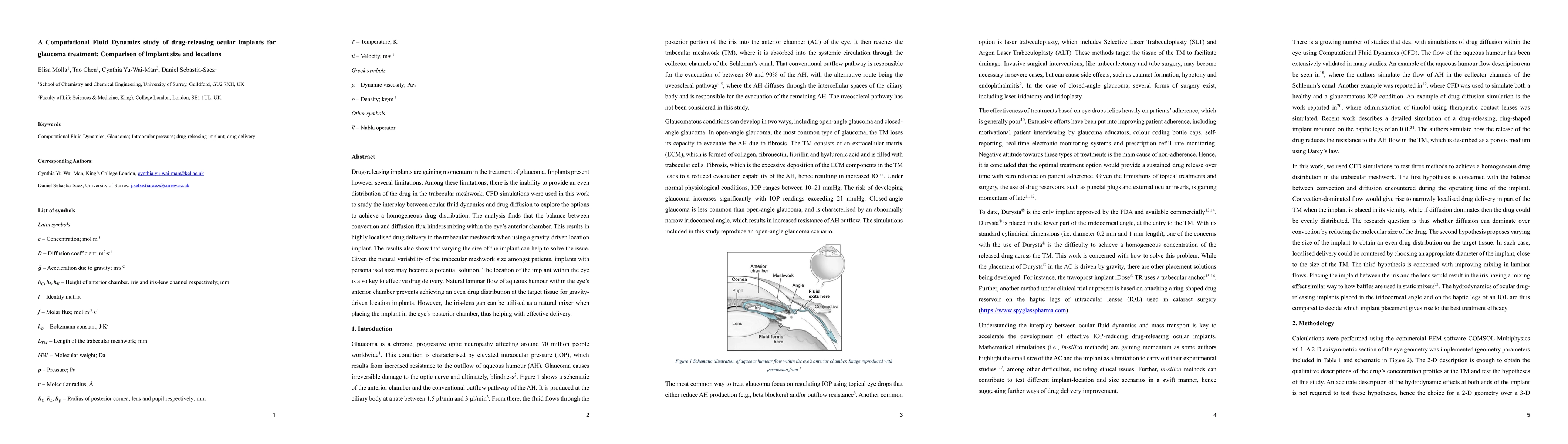 Thumbnail for A Computational Fluid Dynamics study of drug-releasing ocular implants
  for glaucoma treatment: Comparison of implant size and locations