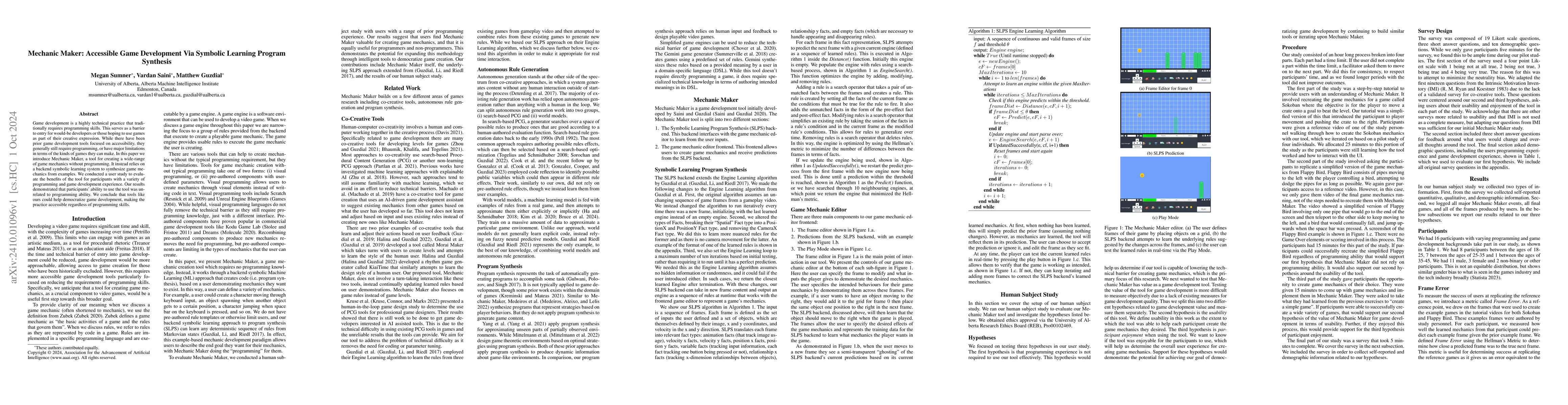 Thumbnail for Mechanic Maker: Accessible Game Development Via Symbolic Learning
  Program Synthesis