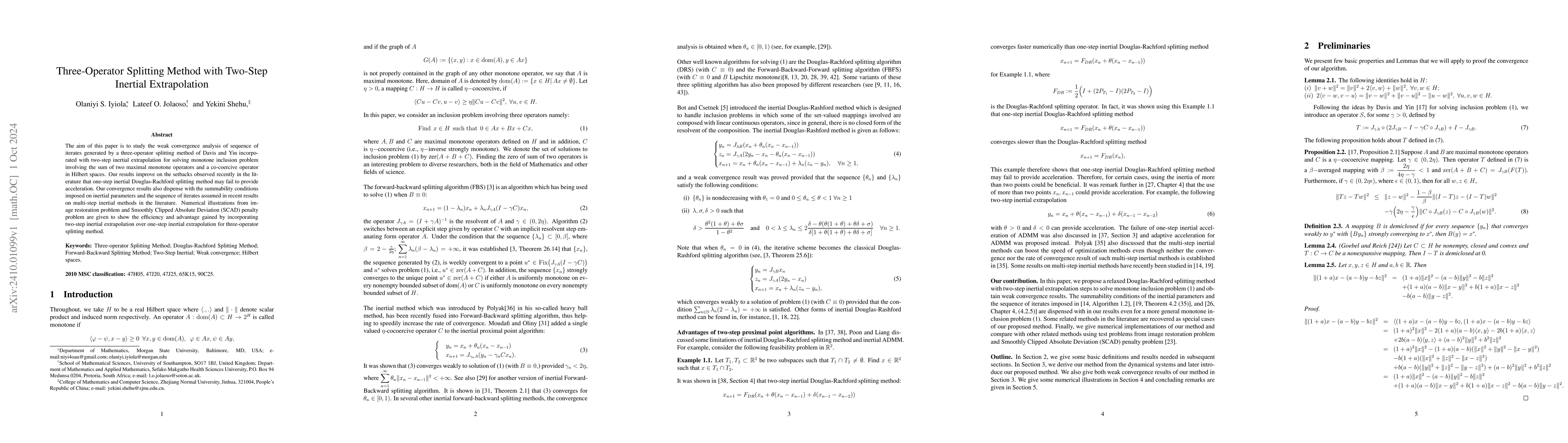 Thumbnail for Three-Operator Splitting Method with Two-Step Inertial Extrapolation