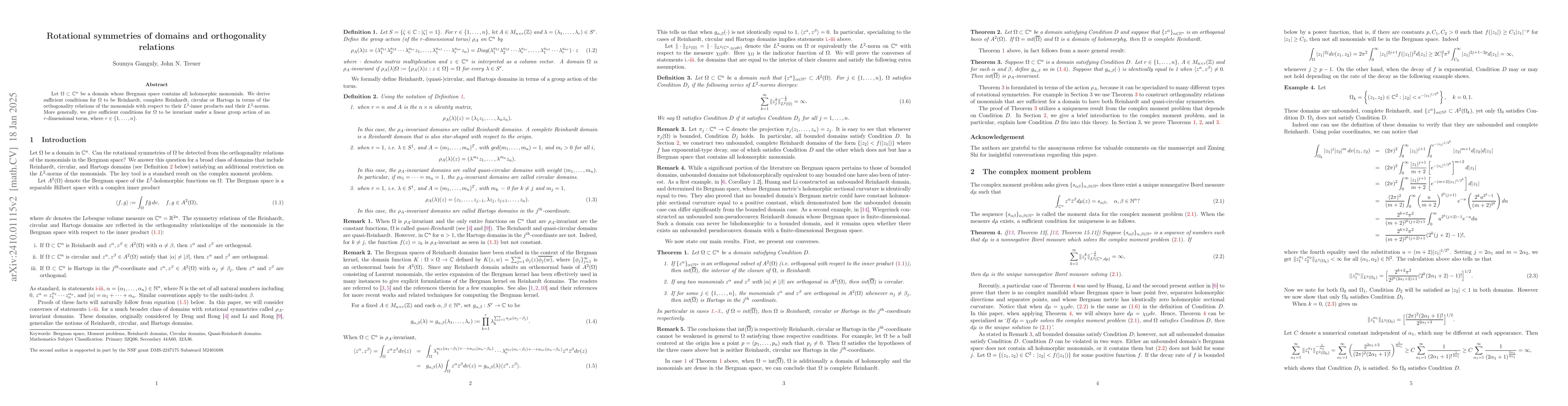 Thumbnail for Rotational symmetries of domains and Bergman space monomials