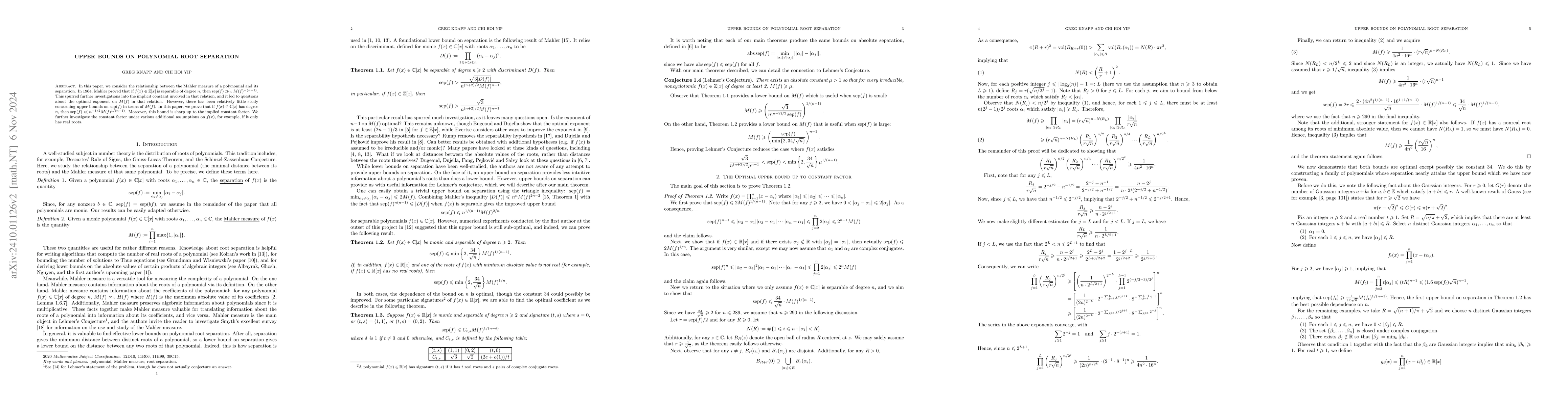 Thumbnail for Upper Bounds on Polynomial Root Separation