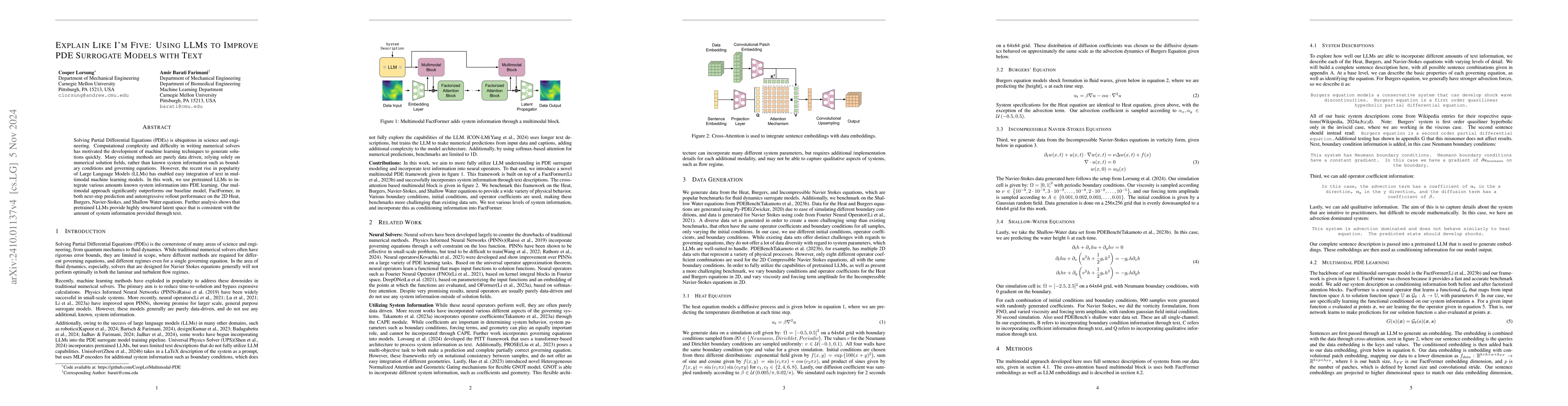 Thumbnail for Explain Like I'm Five: Using LLMs to Improve PDE Surrogate Models with
  Text