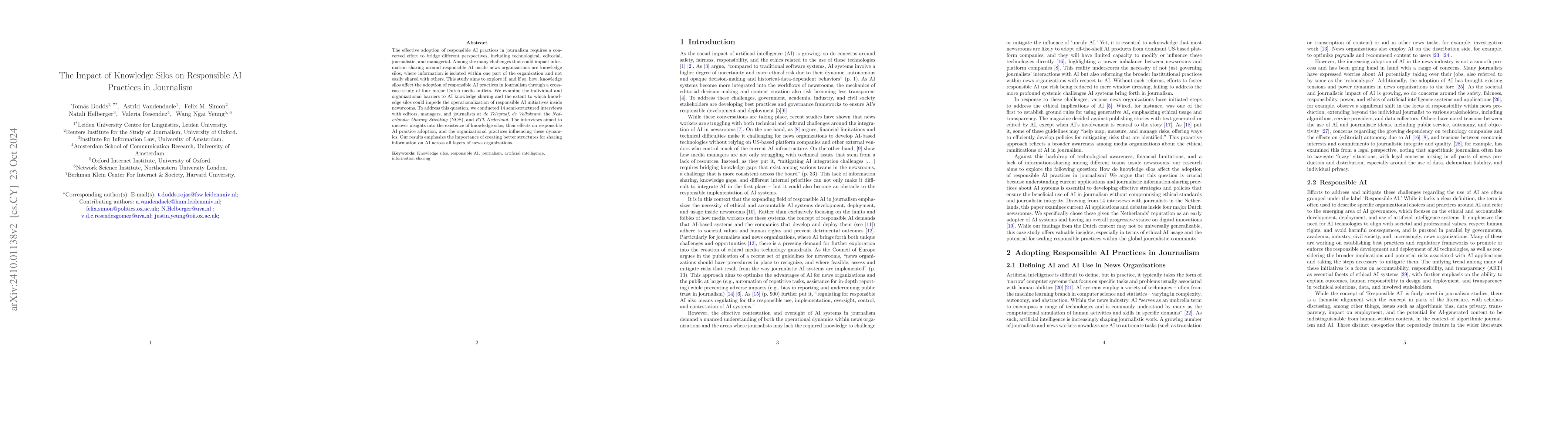 Thumbnail for The Impact of Knowledge Silos on Responsible AI Practices in Journalism