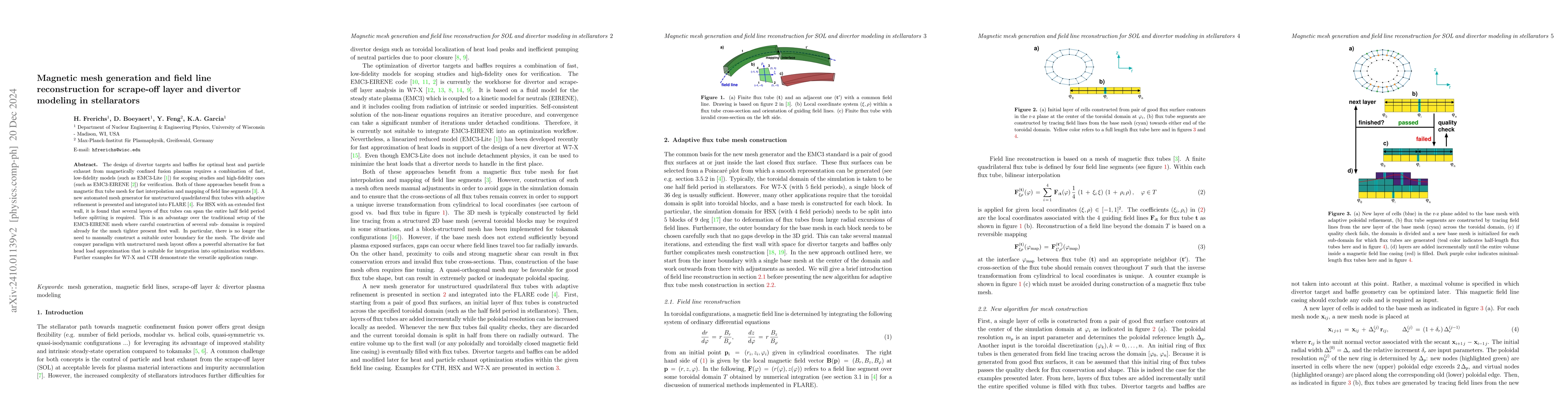 Thumbnail for Magnetic mesh generation and field line reconstruction for scrape-off
  layer and divertor modeling in stellarators
