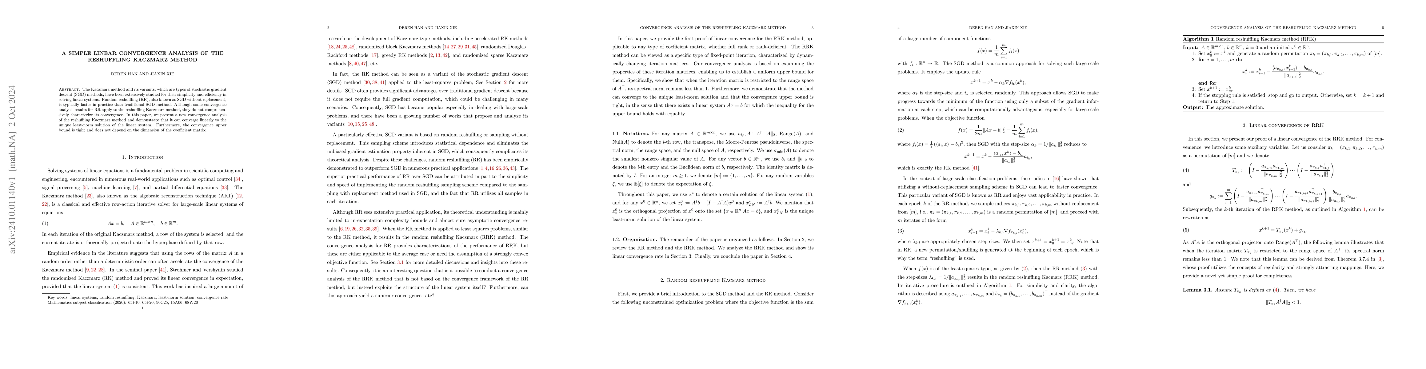 Thumbnail for A simple linear convergence analysis of the reshuffling Kaczmarz method