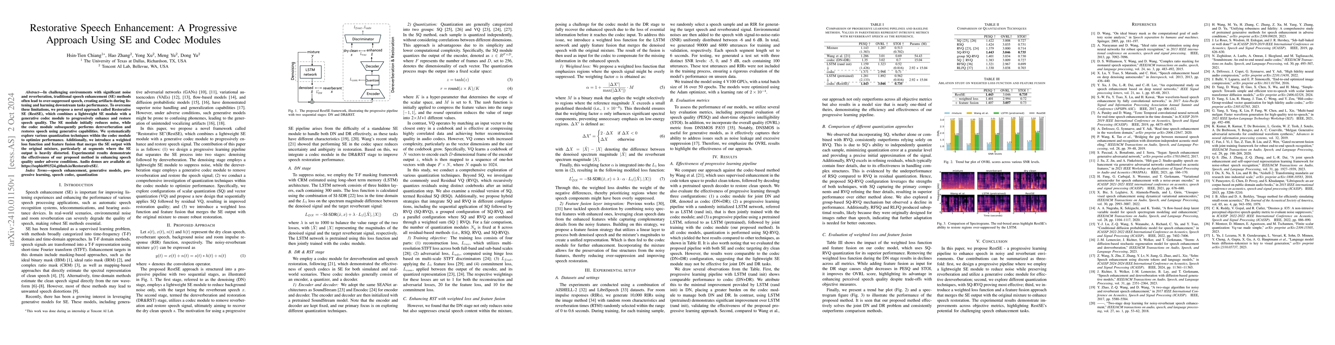 Thumbnail for Restorative Speech Enhancement: A Progressive Approach Using SE and
  Codec Modules
