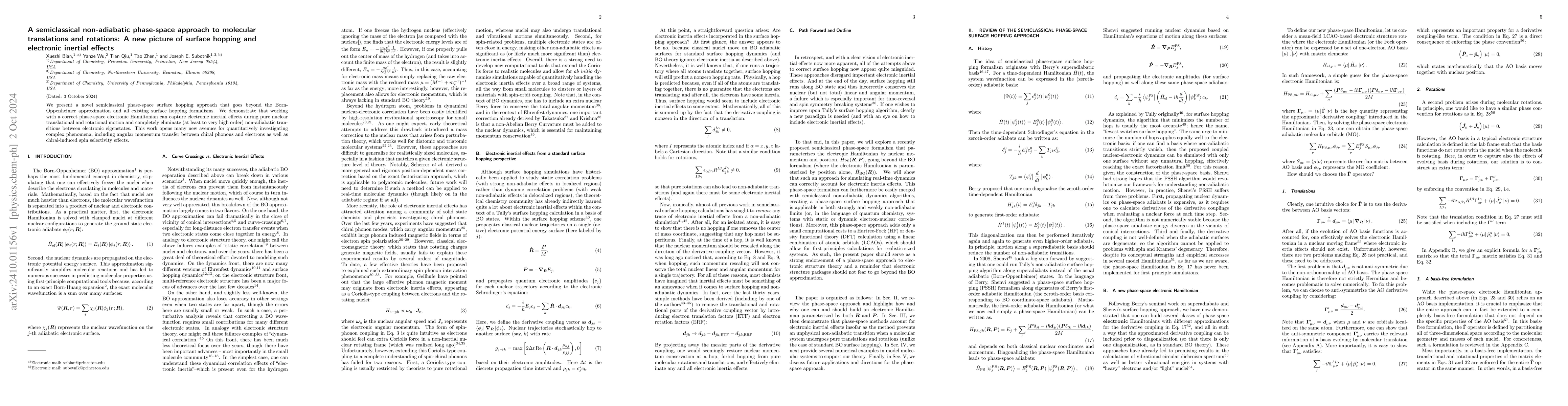 Thumbnail for A semiclassical non-adiabatic phase-space approach to molecular
  translations and rotations: A new picture of surface hopping and electronic
  inertial effects