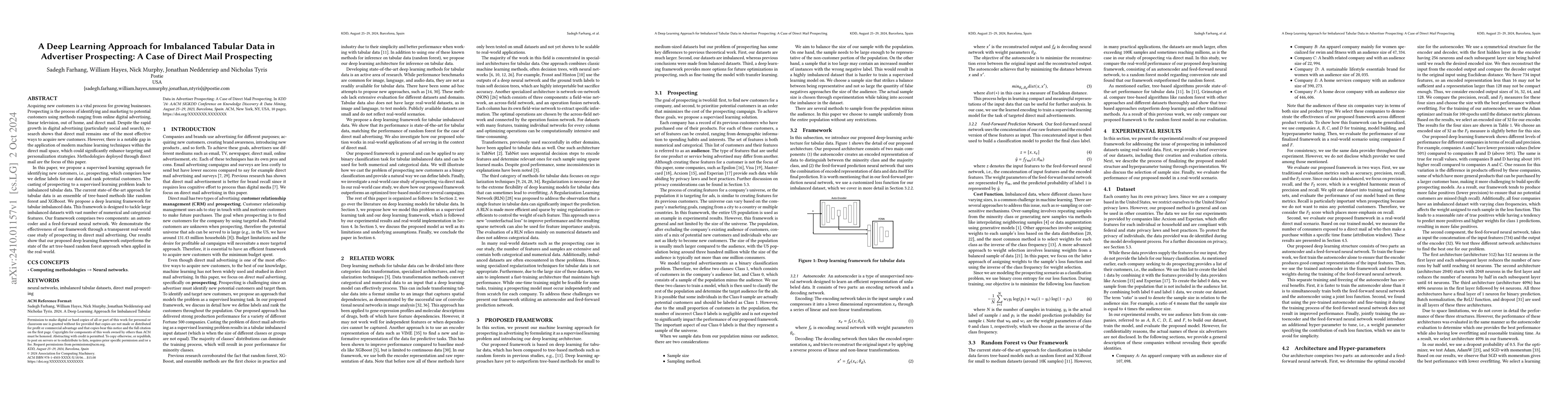 Thumbnail for A Deep Learning Approach for Imbalanced Tabular Data in Advertiser
  Prospecting: A Case of Direct Mail Prospecting
