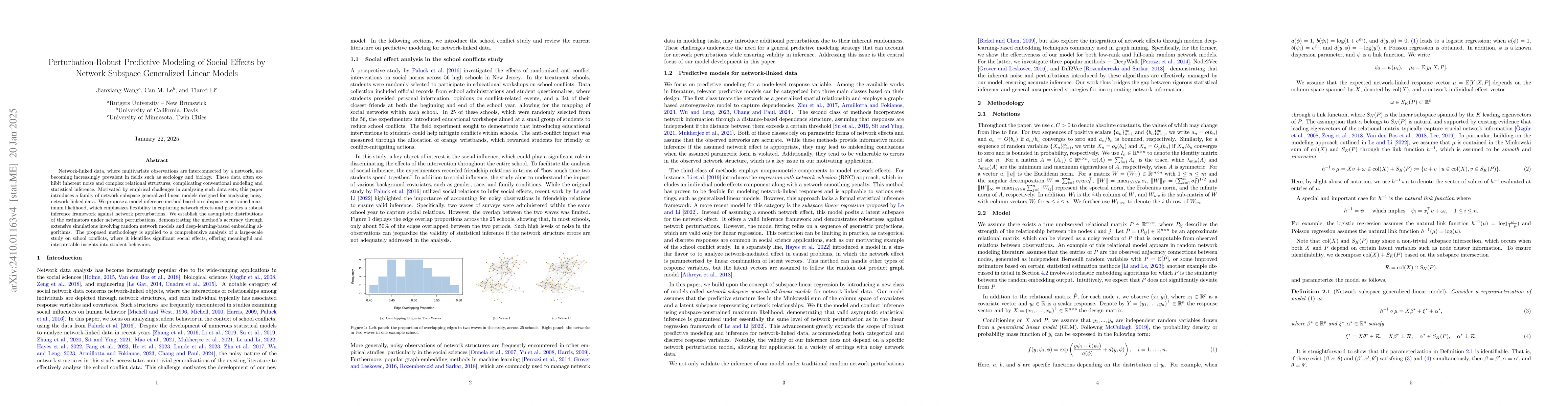 Thumbnail for Perturbation-Robust Predictive Modeling of Social Effects by Network
  Subspace Generalized Linear Models