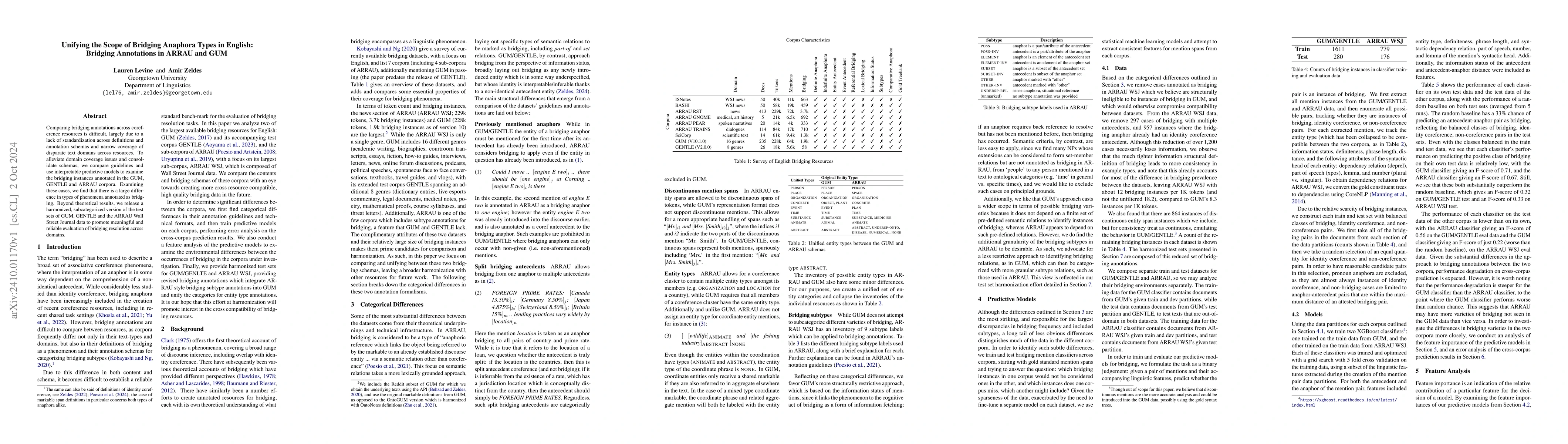 Thumbnail for Unifying the Scope of Bridging Anaphora Types in English: Bridging
  Annotations in ARRAU and GUM
