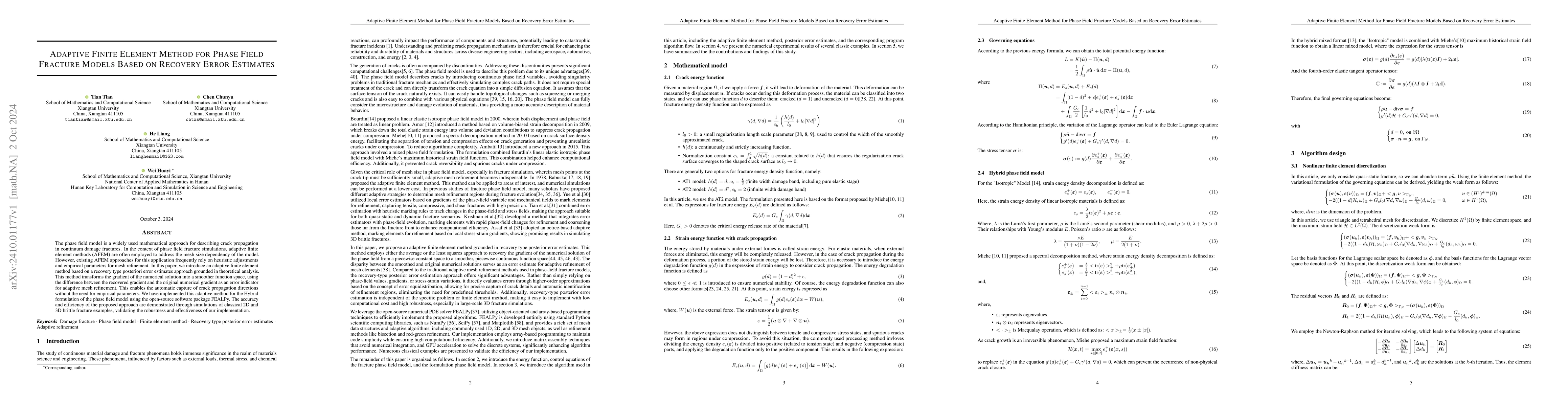 Thumbnail for Adaptive Finite Element Method for Phase Field Fracture Models Based on
  Recovery Error Estimates