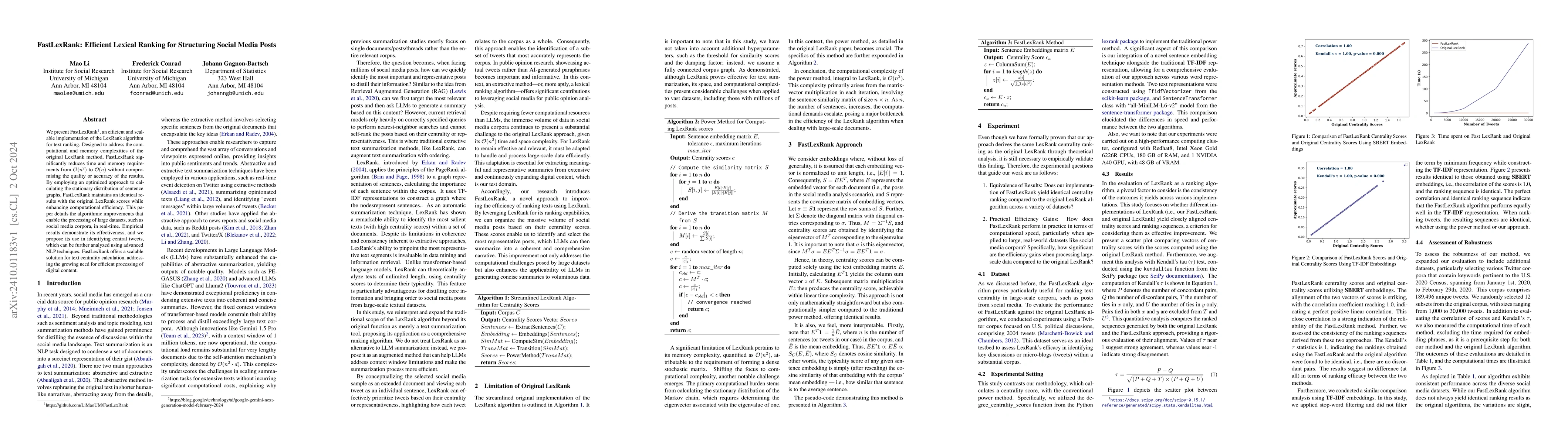 Thumbnail for FastLexRank: Efficient Lexical Ranking for Structuring Social Media
  Posts