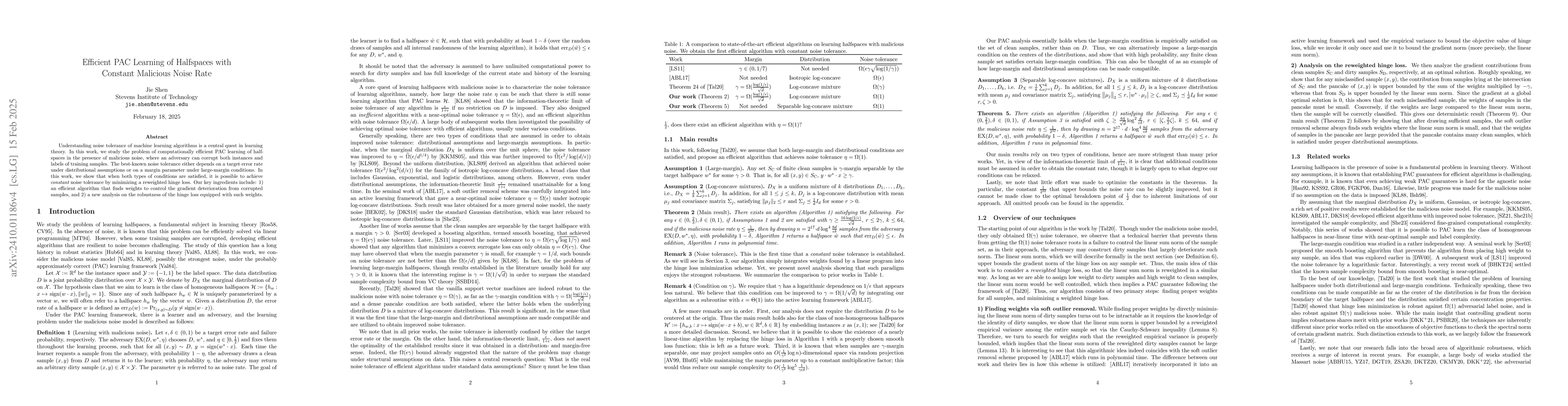 Thumbnail for Efficient PAC Learning of Halfspaces with Constant Malicious Noise Rate
