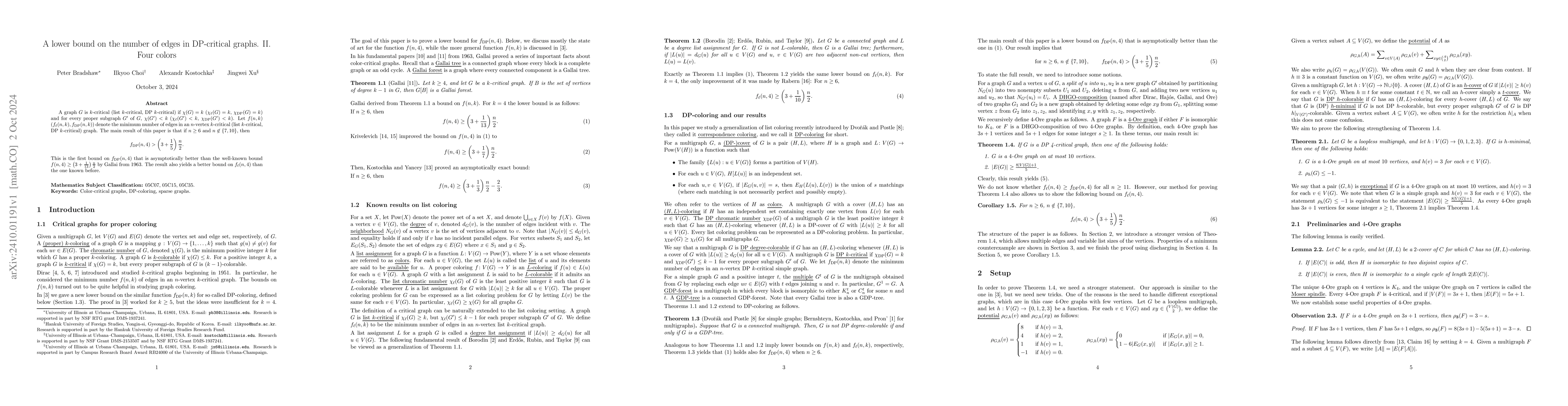 Thumbnail for A lower bound on the number of edges in DP-critical graphs. II. Four
  colors