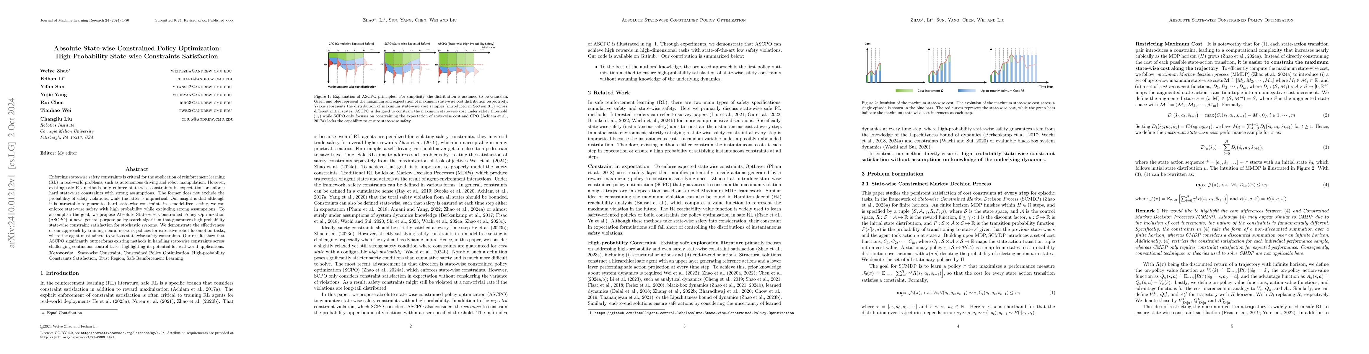 Thumbnail for Absolute State-wise Constrained Policy Optimization: High-Probability
  State-wise Constraints Satisfaction