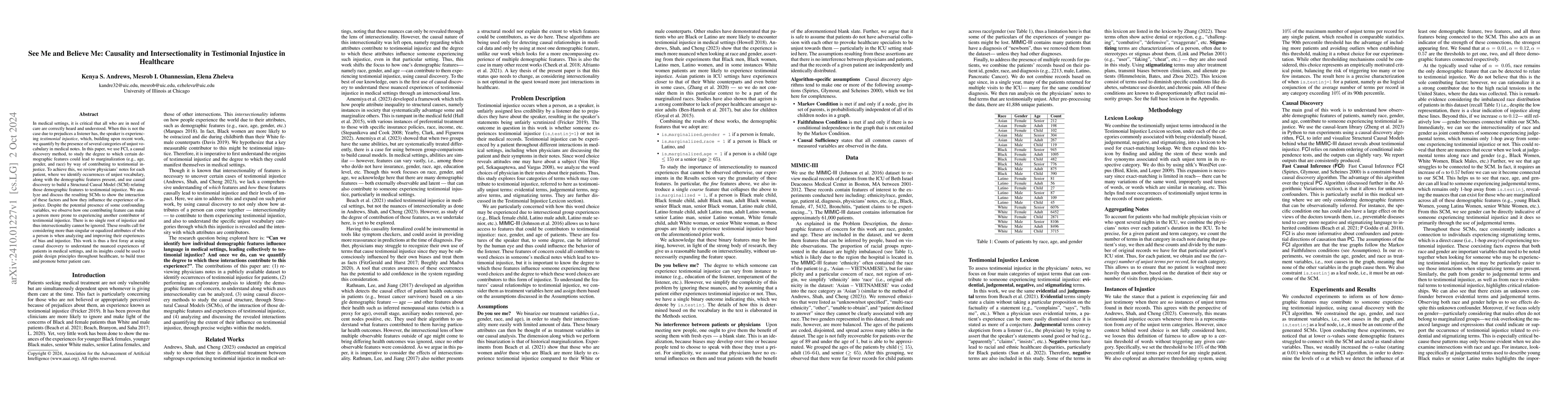Thumbnail for See Me and Believe Me: Causality and Intersectionality in Testimonial
  Injustice in Healthcare