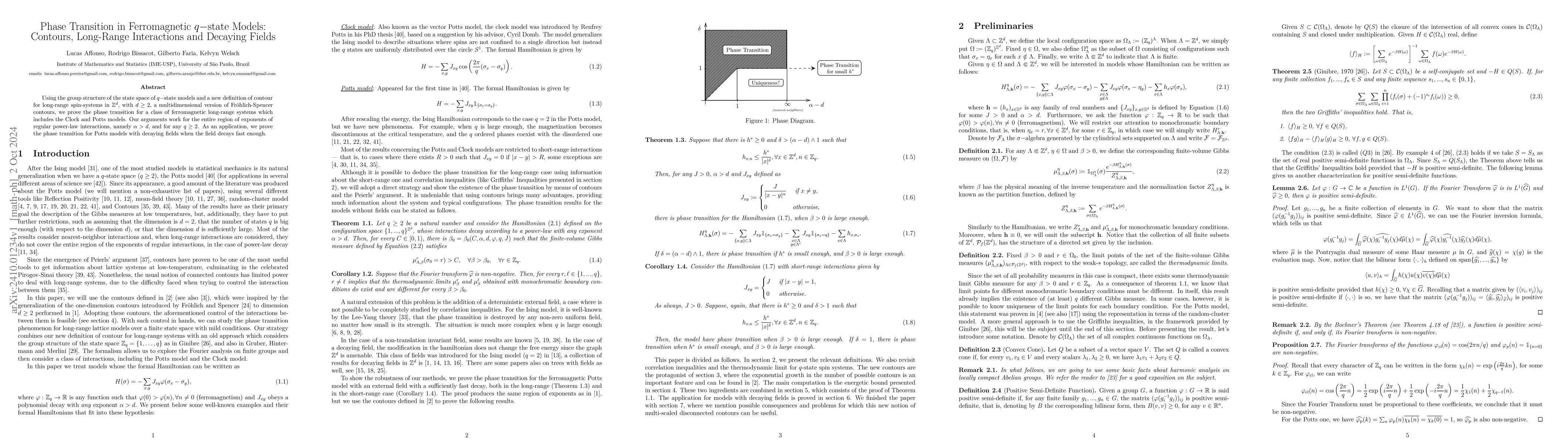 Thumbnail for Phase Transition in Ferromagnetic $q-$state Models: Contours, Long-Range
  Interactions and Decaying Fields