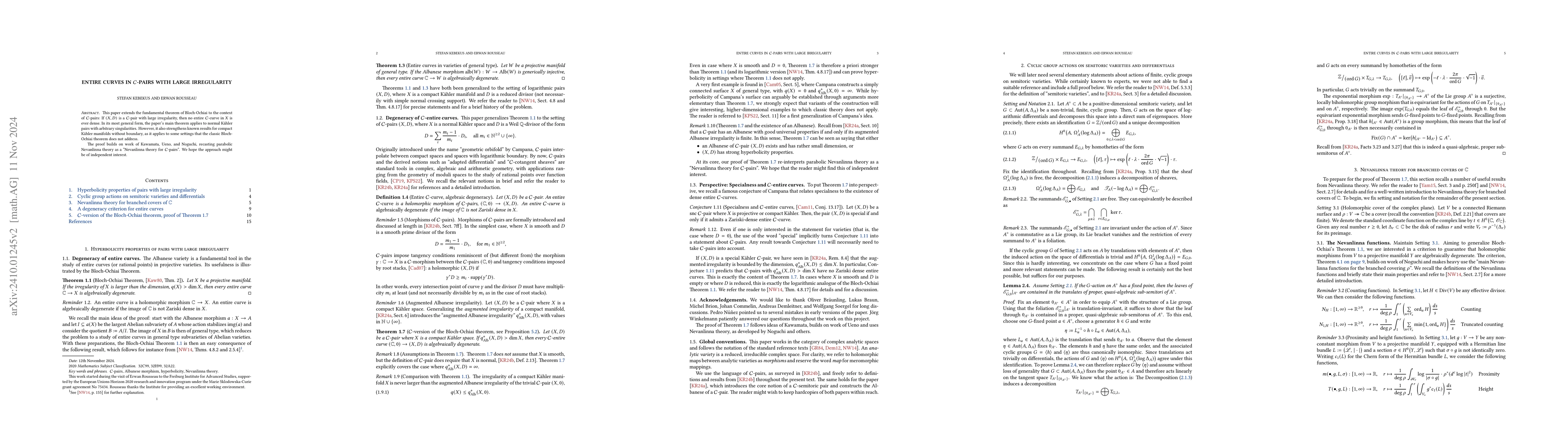 Thumbnail for Entire curves in C-pairs with large irregularity