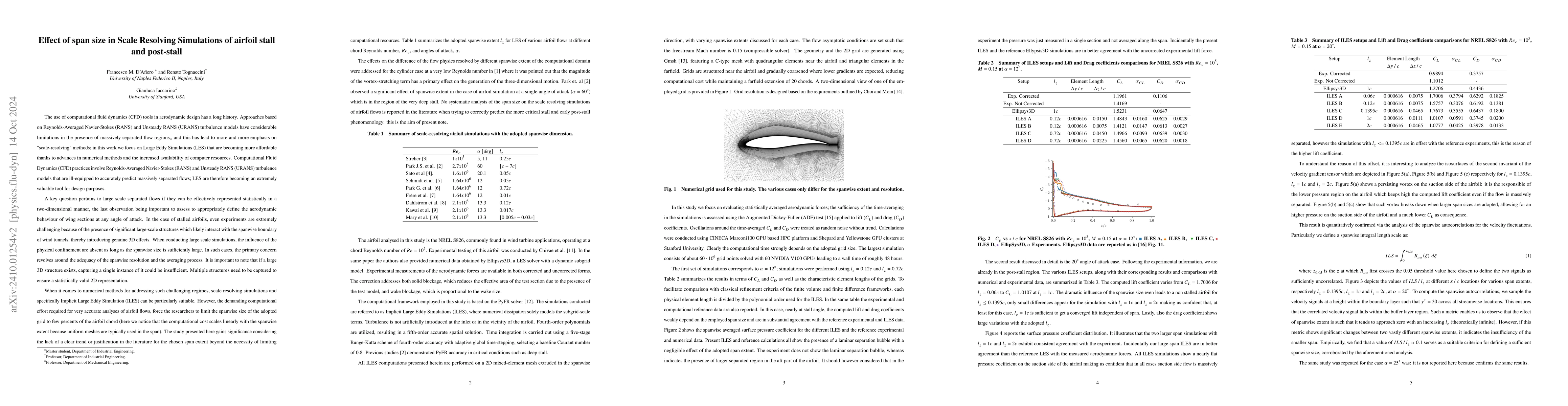 Thumbnail for Effect of span size in Scale Resolving Simulations of airfoil stall and
  post-stall