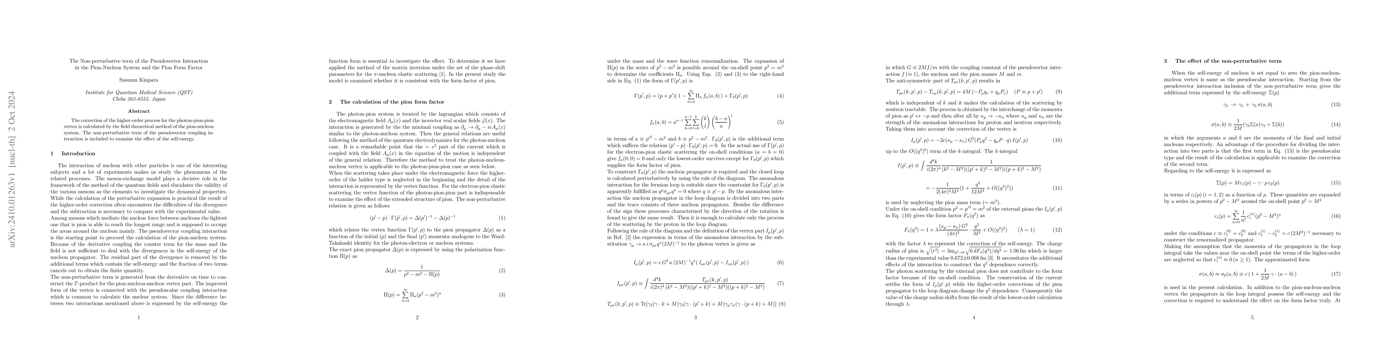 Thumbnail for The Non-perturbative term of the Pseudovector Interaction in the
  Pion-Nucleon System and the Pion Form Factor