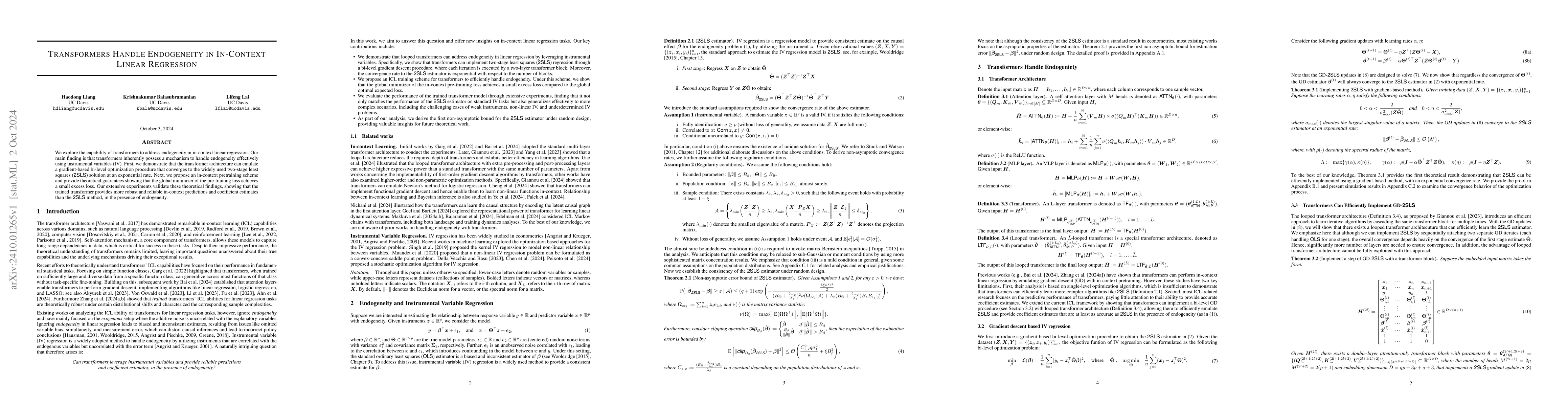 Thumbnail for Transformers Handle Endogeneity in In-Context Linear Regression