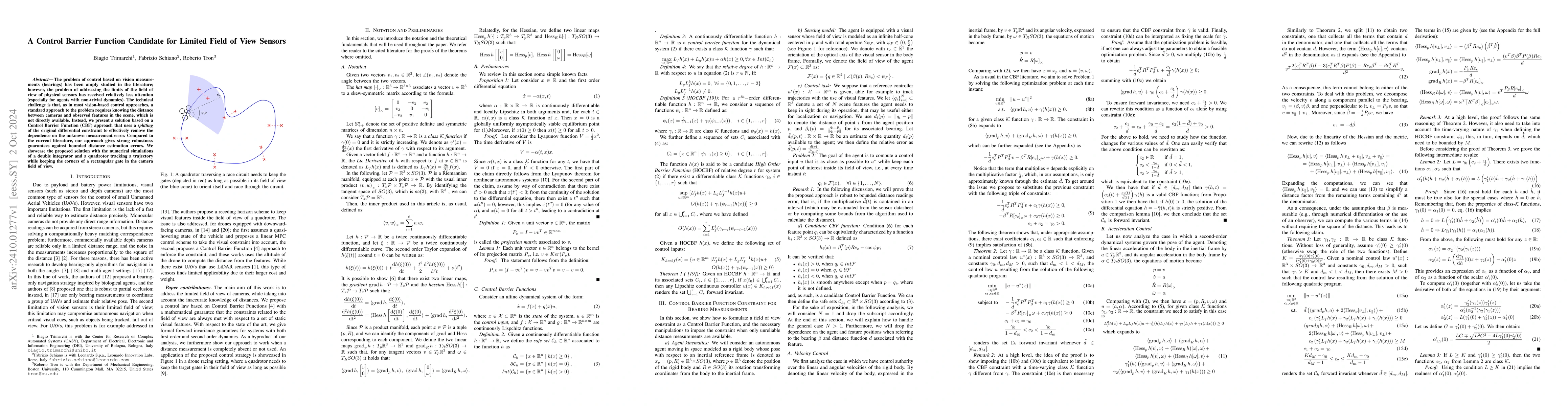 Thumbnail for A Control Barrier Function Candidate for Limited Field of View Sensors