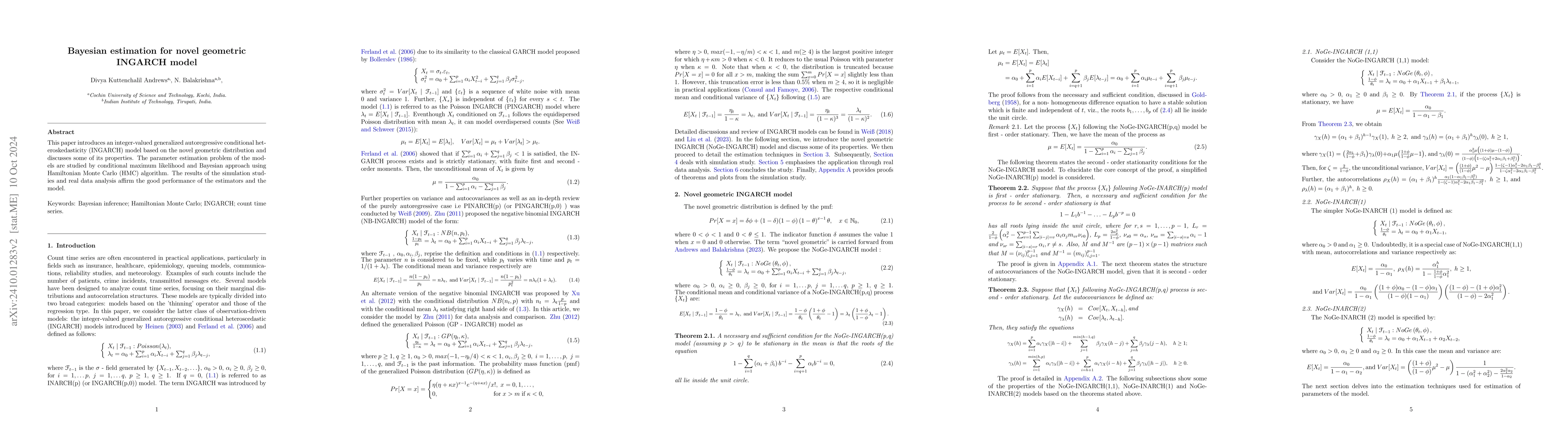 Thumbnail for Bayesian estimation for novel geometric INGARCH model