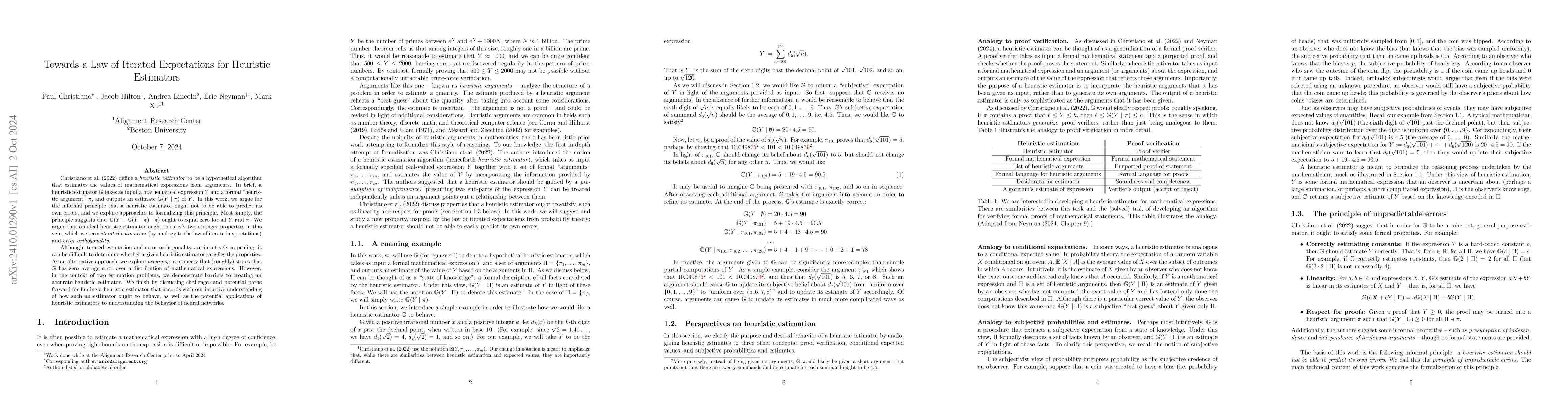 Thumbnail for Towards a Law of Iterated Expectations for Heuristic Estimators