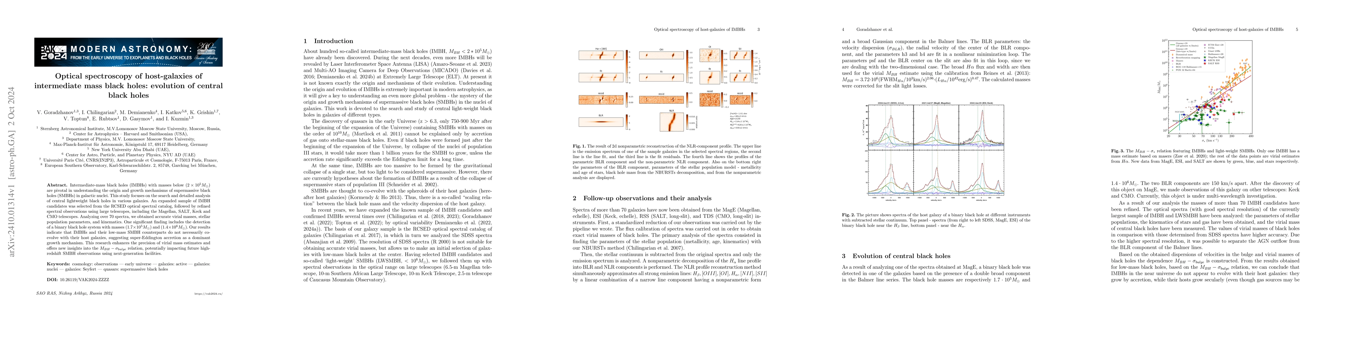 Thumbnail for Optical spectroscopy of host-galaxies of intermediate mass black holes:
  evolution of central black holes