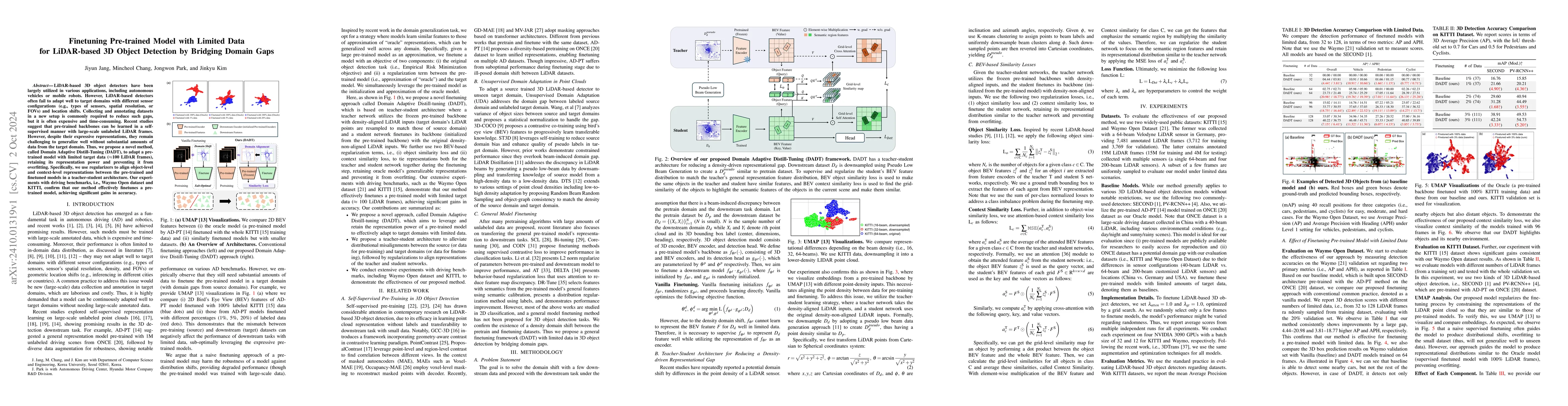 Thumbnail for Finetuning Pre-trained Model with Limited Data for LiDAR-based 3D Object
  Detection by Bridging Domain Gaps