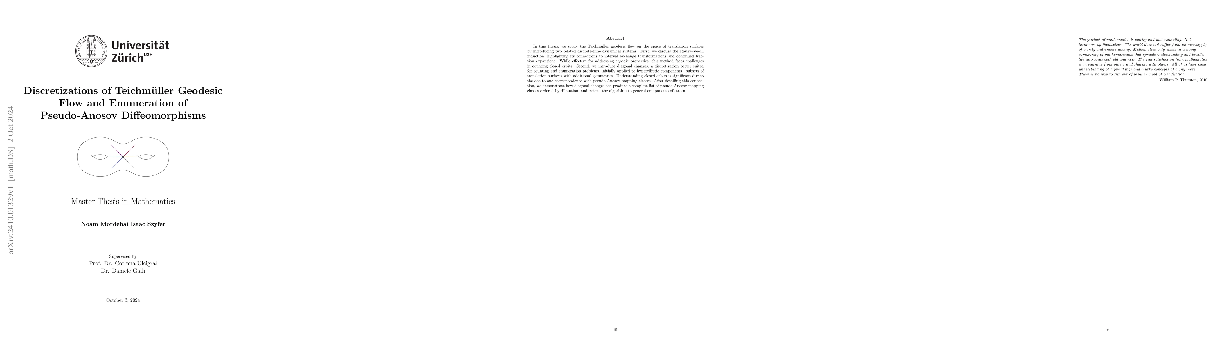Thumbnail for Discretizations of Teichmüller Geodesic Flow and Enumeration of
  Pseudo-Anosov Diffeomorphisms