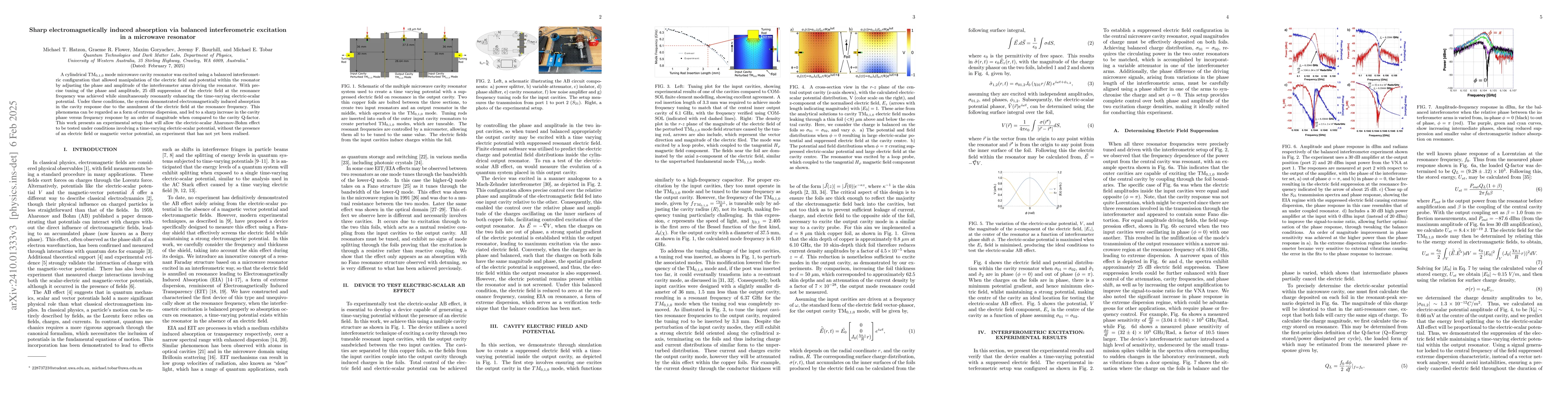 Thumbnail for Microwave Cavity Resonator with Electromagnetic Induced Absorption to
  Enable a Test of the Electric-Scalar Aharonov-Bohm Effect