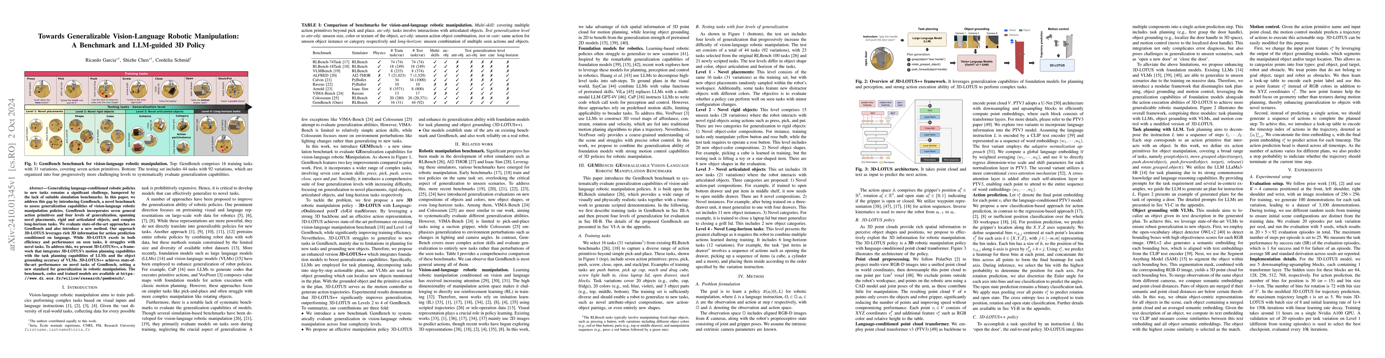 Thumbnail for Towards Generalizable Vision-Language Robotic Manipulation: A Benchmark
  and LLM-guided 3D Policy