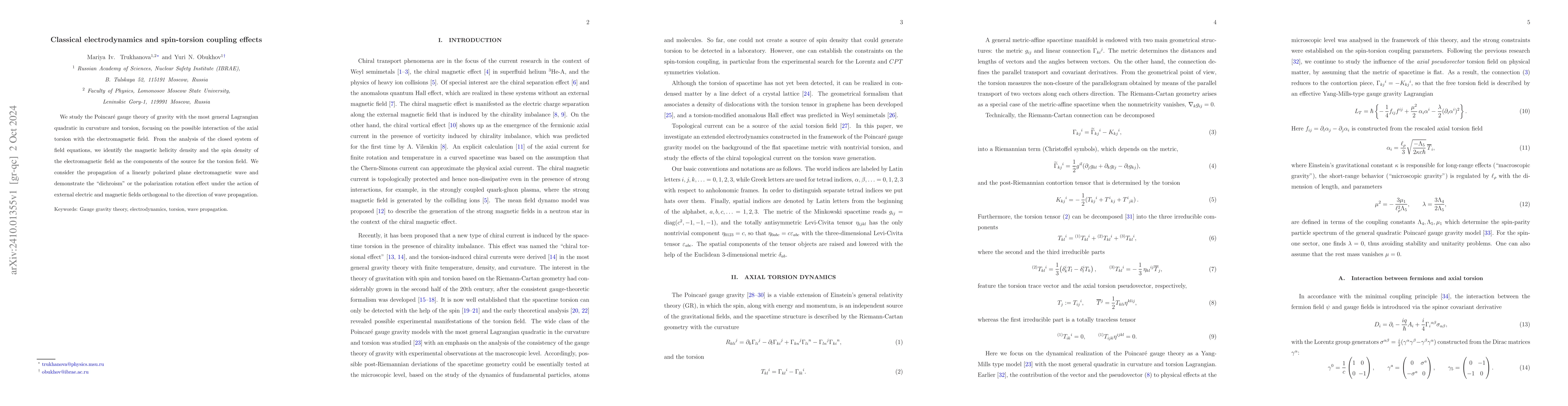 Thumbnail for Classical electrodynamics and spin-torsion coupling effects