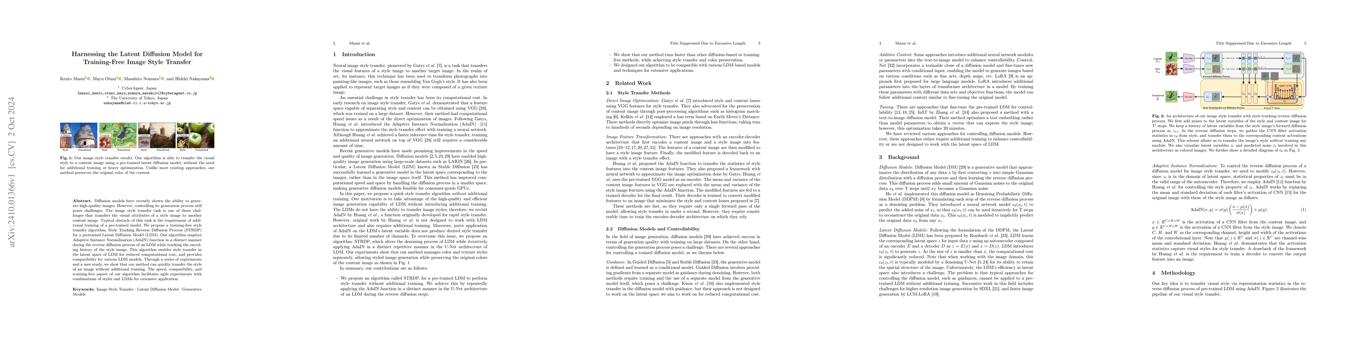 Thumbnail for Harnessing the Latent Diffusion Model for Training-Free Image Style
  Transfer